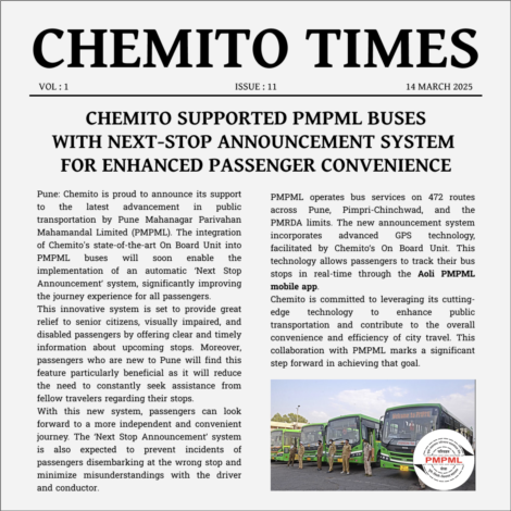 Chemito Supported PMPML Buses with Next-Stop Announcement System  for Enhanced Passenger Convenience